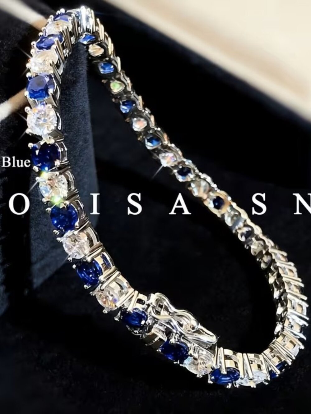 Royal Blue Inlaid Bracelet, S925 Silver Luxury Bracelet, Ladies' Italian-Size 7